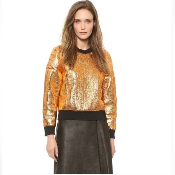 NWT 3.1 Phillip Lim Metallic Futuristic Sweatshirt Cropped Gold Sweater S $395 - Picture 7 of 16